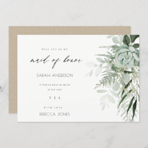 Dusky Leafy Fern Succulent Maid of Honour Invite