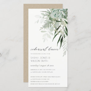 Dusky Leafy Fern Succulent Rehearsal Dinner Invite