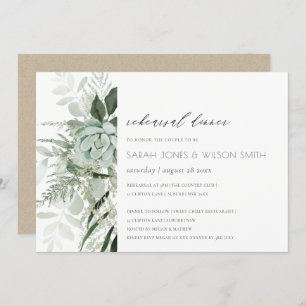 Dusky Leafy Fern Succulent Rehearsal Dinner Invite