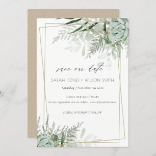 Dusky Leafy Fern Succulent Save the Date Card