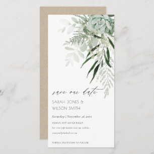 Dusky Leafy Fern Succulent Save the Date Card