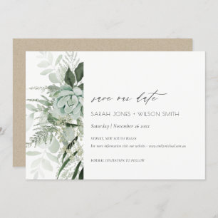 Dusky Leafy Fern Succulent Save the Date Card