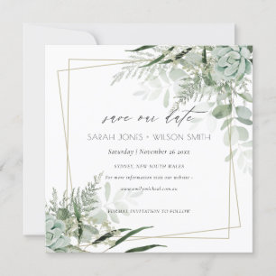 Dusky Leafy Fern Succulent Save the Date Card