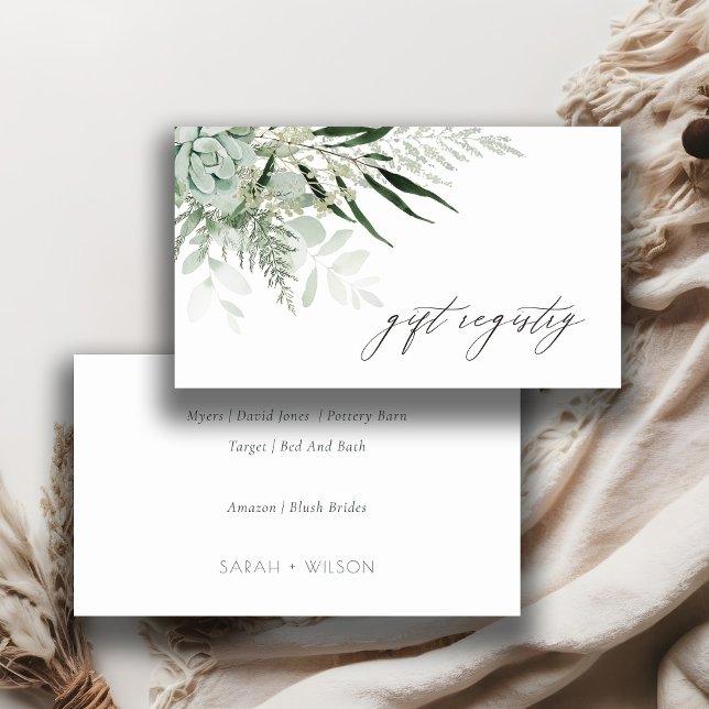 Dusky Leafy Fern Succulent Wedding Gift Registry Business Card (Creator Uploaded)