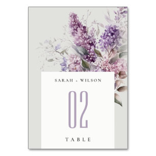Dusky Lilac Cottage Floral Watercolor Wedding Table Number