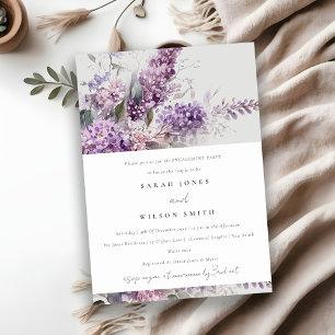 Dusky Lilac Green Cottage Floral Engagement Invitation