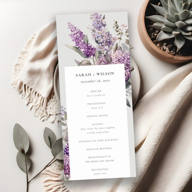 Dusky Lilac Green Cottage Floral Wedding Program Invitation (Creator Uploaded)