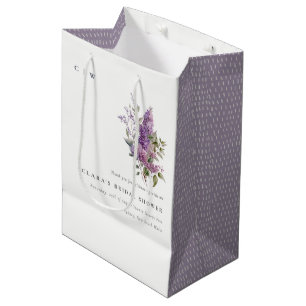 Dusky Lilac Watercolor Cottage Flora Bridal Shower Medium Gift Bag