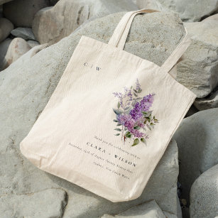 Dusky Lilac Watercolor Cottage Floral Wedding Tote Bag