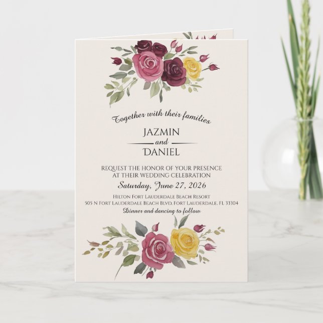 Dusky Pastel Watercolor Roses Cream Invitation (Front)