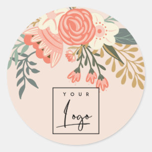 Dusky Peach Orange Blush Ambrosia Floral Logo Classic Round Sticker