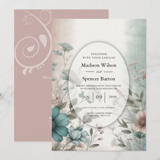 Dusky Petals and Soft Serenity Floral Wedding Invitation (Front/Back)