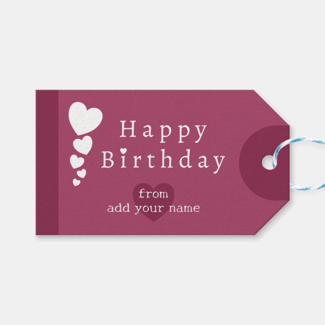 Dusky Pink Birthday Hearts Gift Tags (Front (Horizontal))