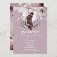 Dusky pink black cat moon watercolor invitation