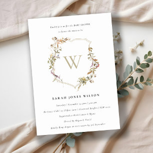 Dusky Pink Blush Wildflower Crest Baby Shower Invitation