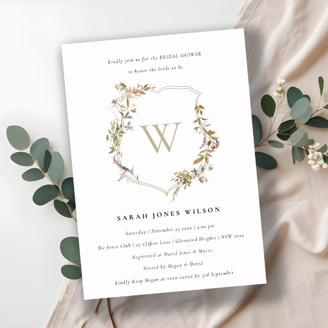 Dusky Pink Blush Wildflower Crest Bridal Shower Invitation (Creator Uploaded)