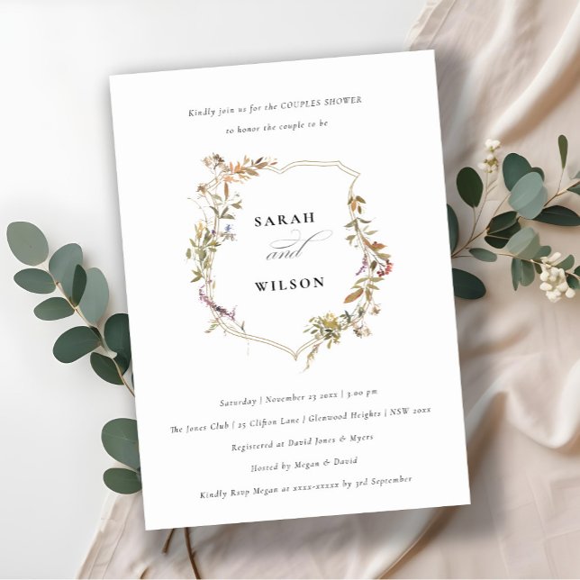 Dusky Pink Blush Wildflower Crest Couple Shower Invitation (Creator Uploaded)