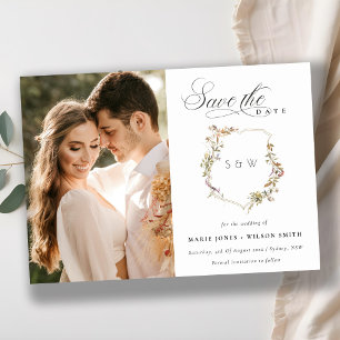 Dusky Pink Blush Wildflower Crest Photo Wedding Save The Date