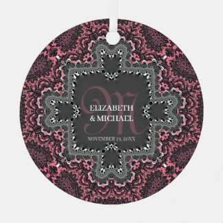 Dusky Pink Charcoal Vintage Romance Damask Lace Metal Tree Decoration