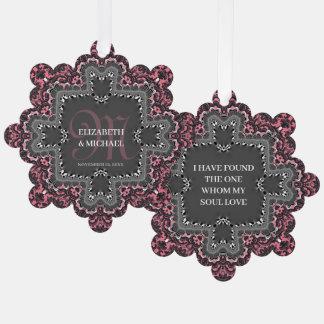 Dusky Pink Charcoal Vintage Romance Damask Lace Tree Decoration Card