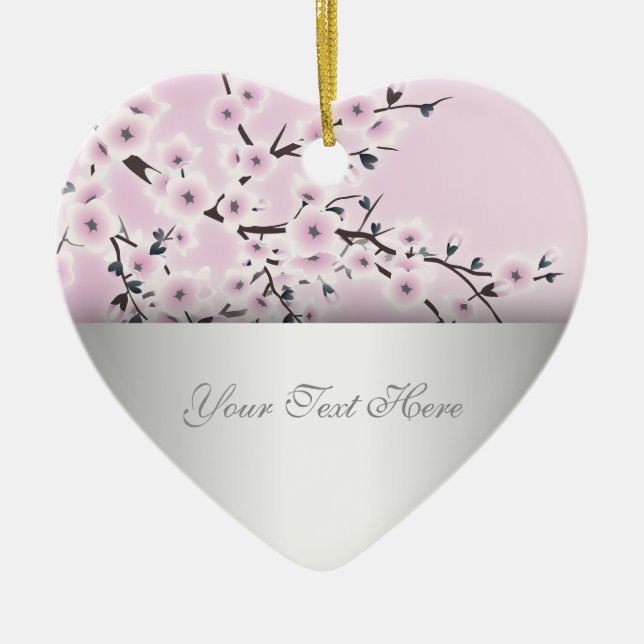 Dusky Pink Cherry Blossom Floral Add Text Ceramic Tree Decoration (Front)
