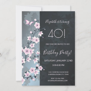 Dusky Pink  Cherry Blossoms Custom Birthday Invitation