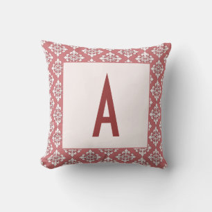 Dusky Pink Damask Border Monogram Pillow