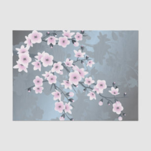 Dusky Pink Dusty Blue Cherry Blossoms Tissue Paper