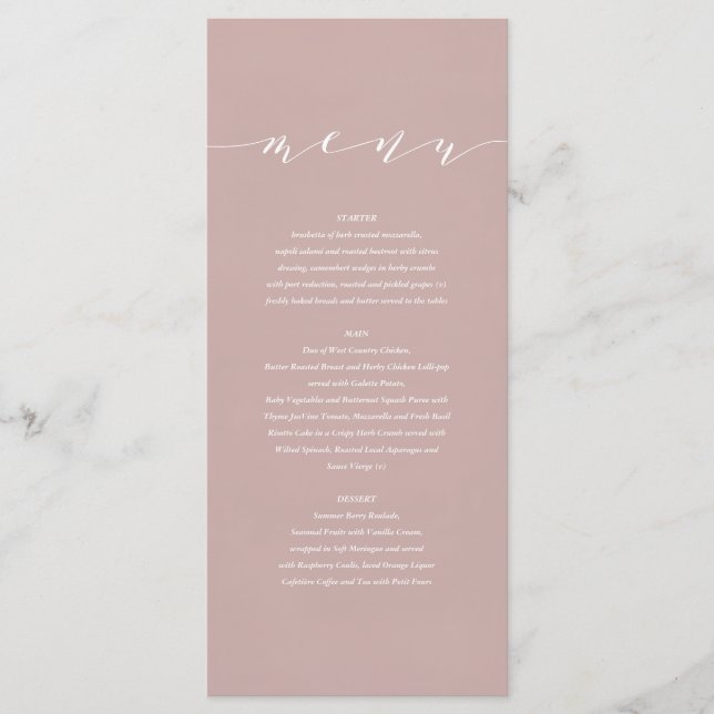 Dusky pink elegant watercolor painted wedding menu (Front)