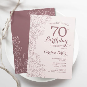 Dusky Pink Floral 70th Birthday Party Invitation