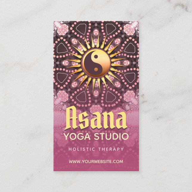 Dusky Pink & Gold Yin Yang Holistic Asana Yoga Business Card (Front)