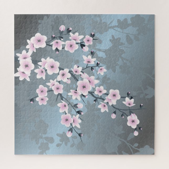 Dusky Pink Grayish Blue Cherry Blossoms Jigsaw Puzzle (Vertical)