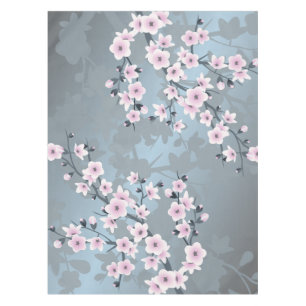 Dusky Pink Grayish Blue Cherry Blossoms Tablecloth