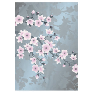 Dusky Pink Grayish Blue Cherry Blossoms Tablecloth