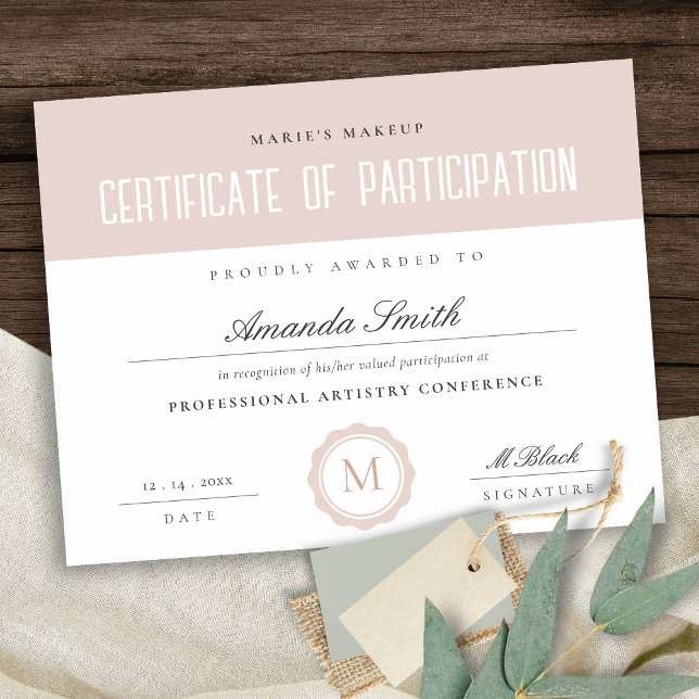 Dusky Pink Minimal Certificate of Participation (Creator Uploaded)