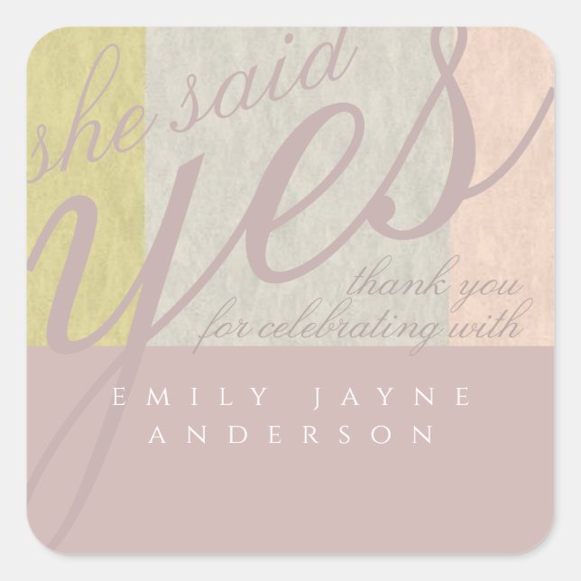 Dusky Pink Modern Bridal Shower THANK YOU Classic Square Sticker (Front)