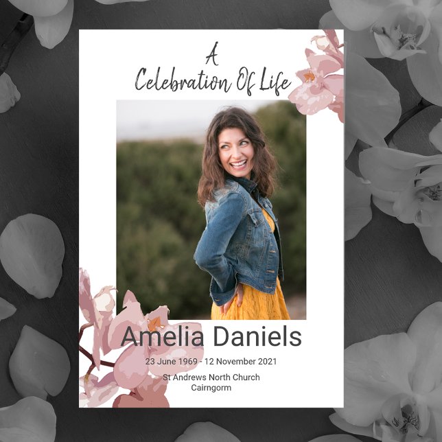 Dusky Pink Orchid Celebration Of Life Photo Card (Creator Uploaded)