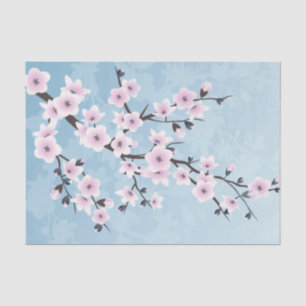 Dusky Pink Pale Blue Cherry Blossoms Tissue Paper