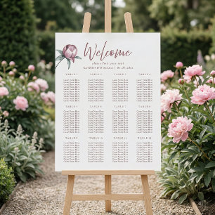 Dusky Pink Peony Find Your Seat Wedding Poster
