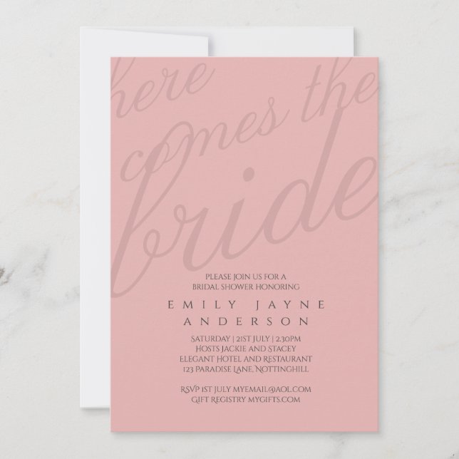 Dusky Pink Typography Bridal Shower Modern Minimal Invitation (Front)