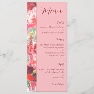 Dusky Pink Vibrant Floral Wedding Menu