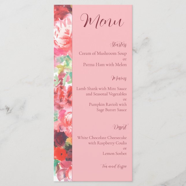 Dusky Pink Vibrant Floral Wedding Menu (Front)