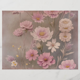 Dusky Pink Vintage Floral Scrapbook Paper