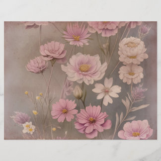 Dusky Pink Vintage Floral Scrapbook Paper