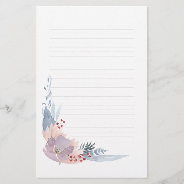 Dusky Pink Watercolour Floral Note Paper (Front)