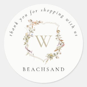 Dusky Pink Wildflower Crest Thank you for Shopping Classic Round Sticker