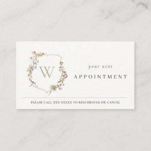 Dusky Pink Wildflower Monogram Crest Appointment Business Card