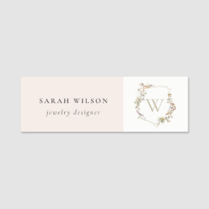 Dusky Pink Wildflower Monogram Initial Crest  Name Tag