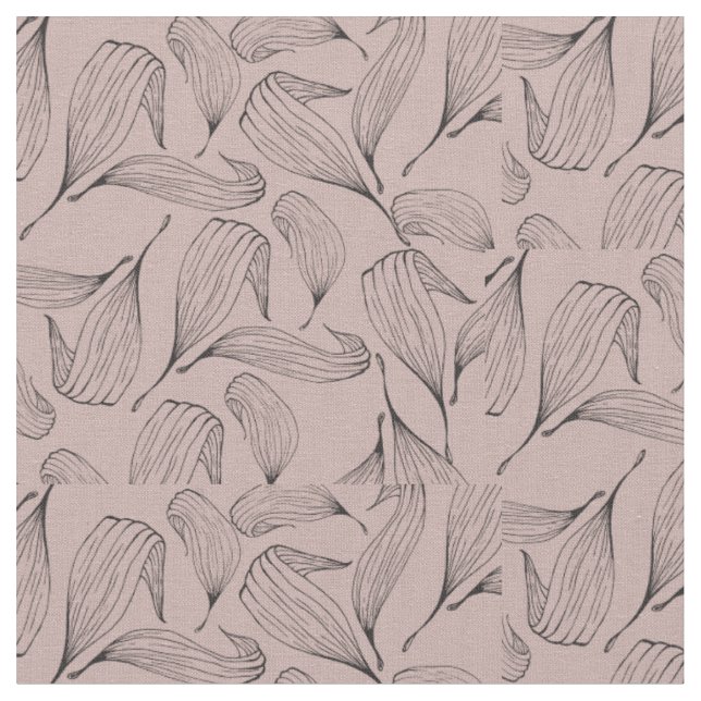 Dusky Pink with Black outlined Leaves Fabric (Close Up)