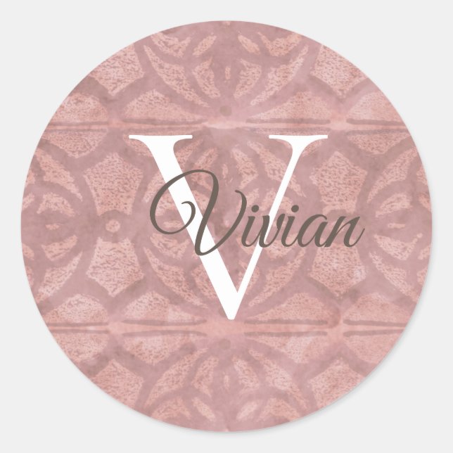 Dusky Pink With White Monogram Name Classic Round Sticker (Front)
